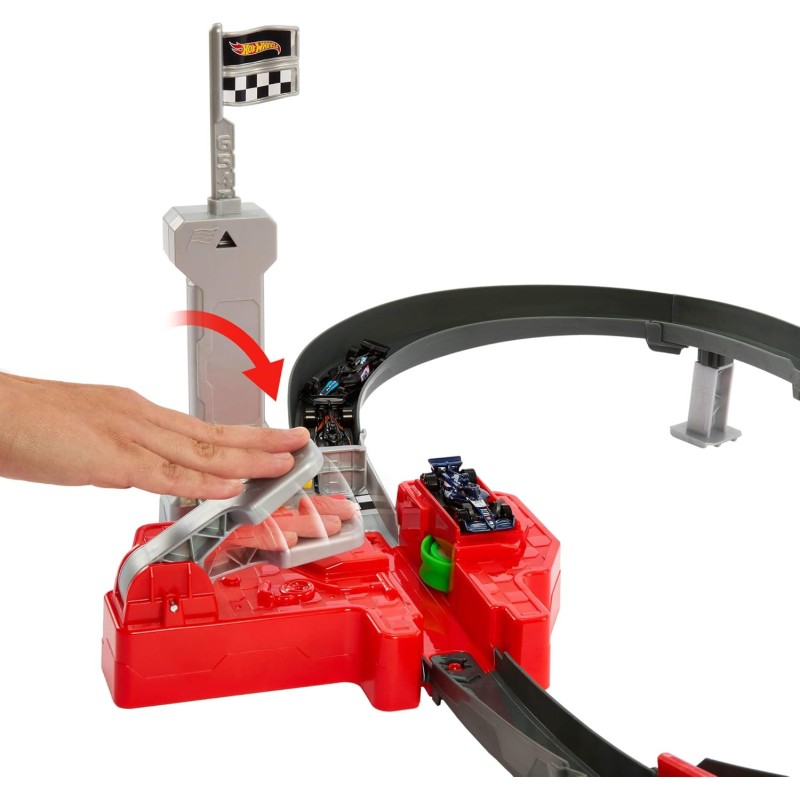 Mattel JDY15 Hot Wheels Racing - Circuito Sprint Formula 1 pista due modalità con 3 McLaren F1 Team Alpine e VCARB inclusi