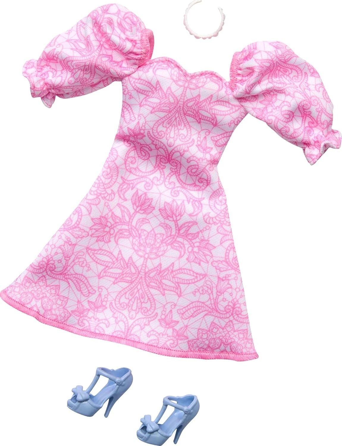 Pacchetto moda Barbie con abito rosa, collana e tacchi, vestiti per bambole Barbie