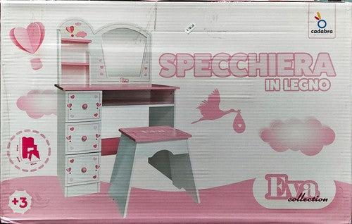 specchiera in legno con sgabello