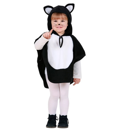 costume GATTO PELUCHE (poncho con cappuccio) 98 cm / 1-2 anni