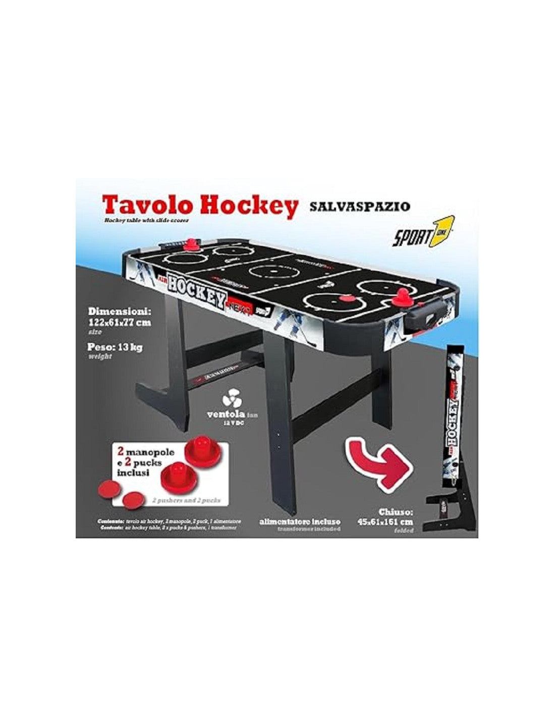 Sport One Tavolo Air Hockey Pieghevole Salvaspazio Next Black Special Edition