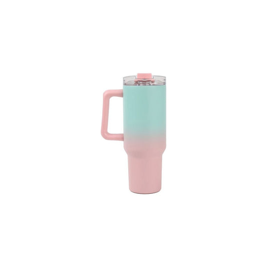 Tazza da Viaggio Termica con Cannuccia e Manico 1,2L Sfumata Lilla/Verde