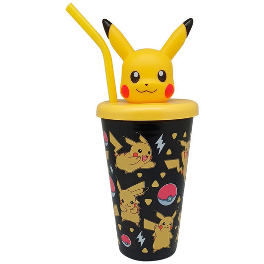 BICCHIERE CON CANNUCCIA PIKACHU POKÉMON 443 ML CON TAPPO AVVITABILE TOPPER 3D