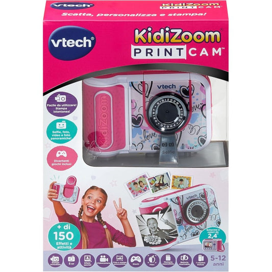 VTech 549159 Kidizoom Printcam Rosa Macchina Fotografica Istantanea con 40+ Effetti Speciali Carta Termica 5MP