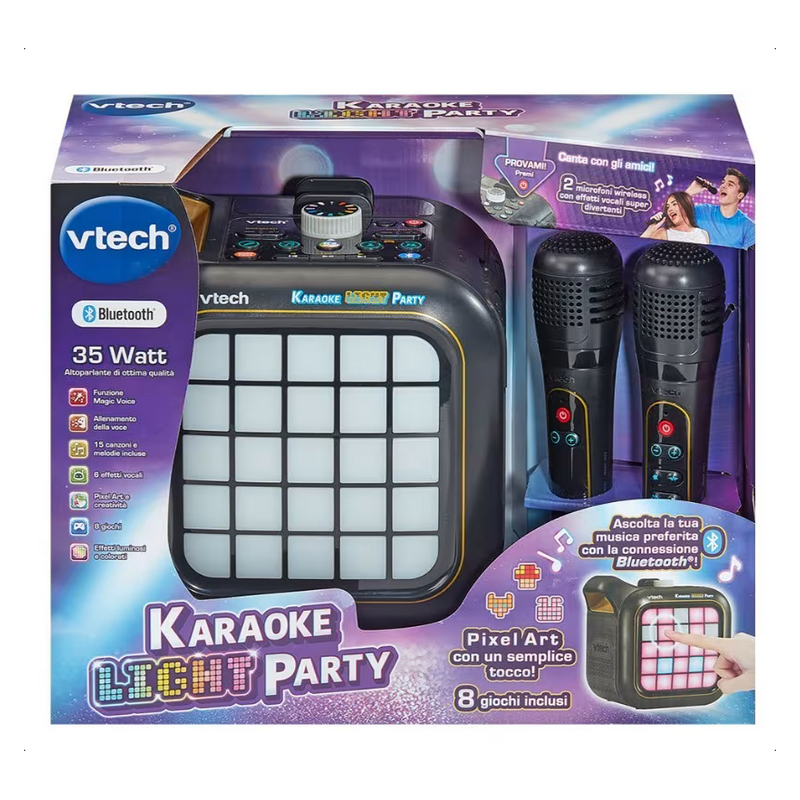 VTech 581707 Karaoke Light Party Microfono con Altoparlante Connessione Bluetooth e Effetti Sonori e 25 Tasti per Pixel Art