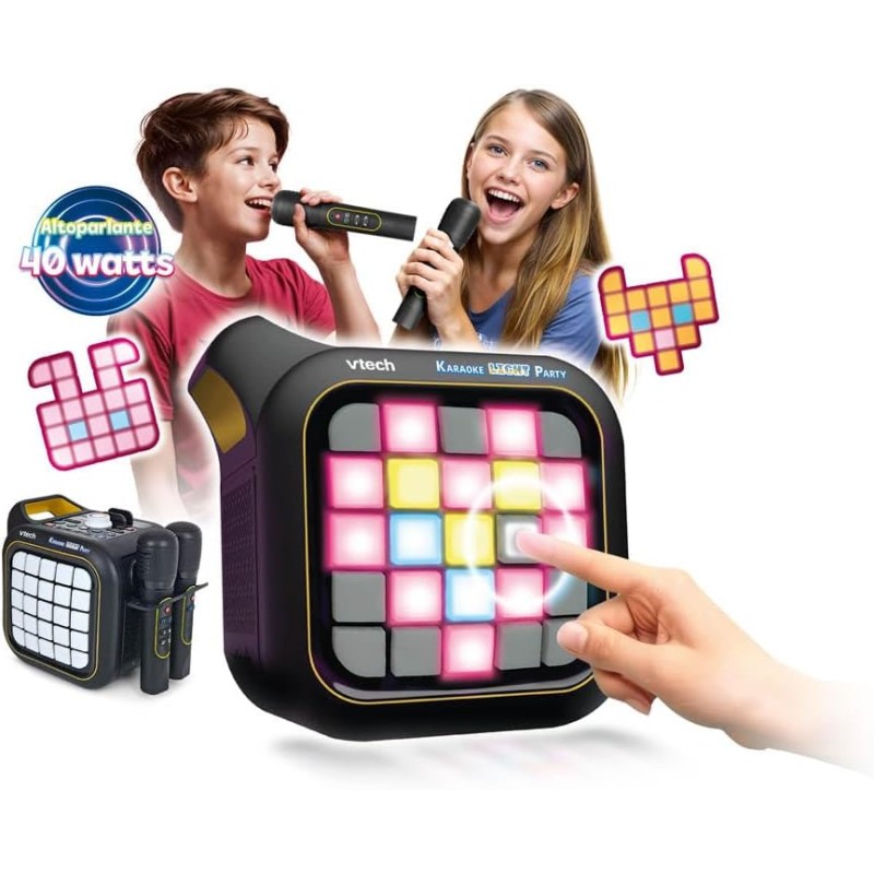 VTech 581707 Karaoke Light Party Microfono con Altoparlante Connessione Bluetooth e Effetti Sonori e 25 Tasti per Pixel Art
