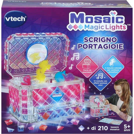 VTech 584807 Mosaic Magic Lights Scrigno Portagioie Luminoso Personalizzabile con Tessere Mosaico 4 Statuine e Melodie
