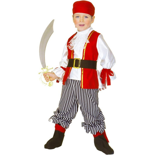 COSTUME PIRATA (camicia con gilet, pantaloni, cintura, copriscarpe, bandana) 110 cm / 3-4 anni