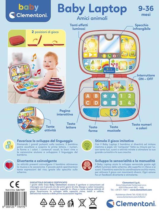 Baby Laptop Amici Animali Clementoni toysvaldichiana.it 