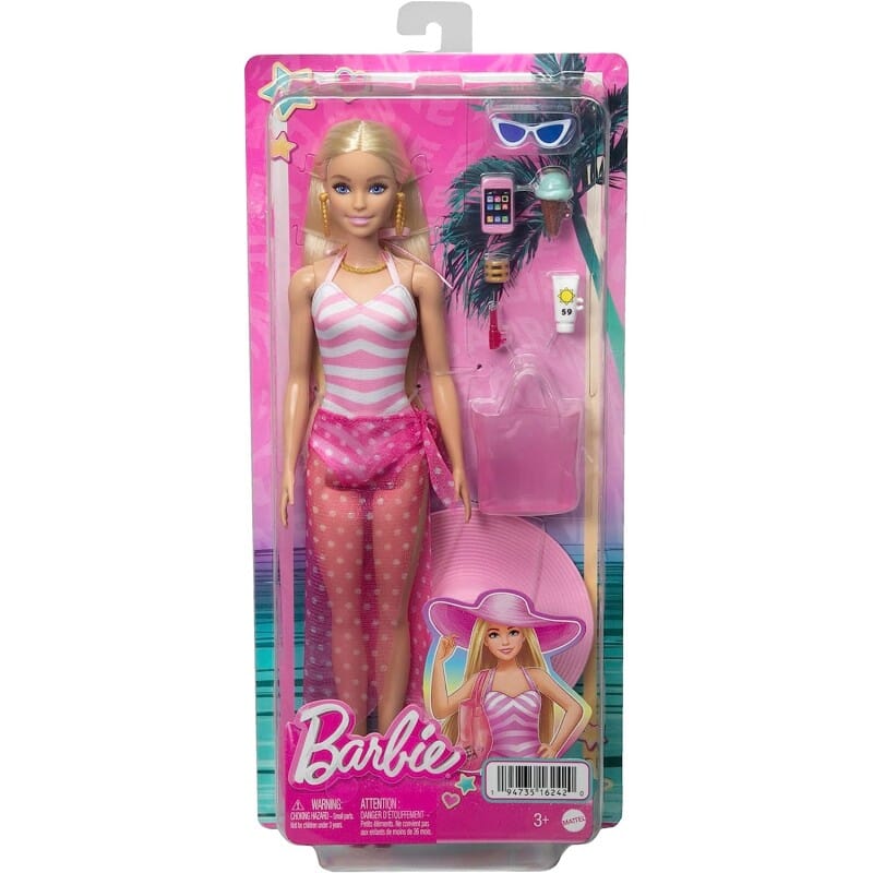 Barbie Movie - Barbie bambola bionda con costume da bagno rosa toysvaldichiana.it 