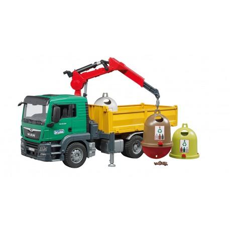 BRUDER 3753 CAMION MAN TGS RACCOLTA RICICLO VETRO 03753 - toysvaldichiana.it