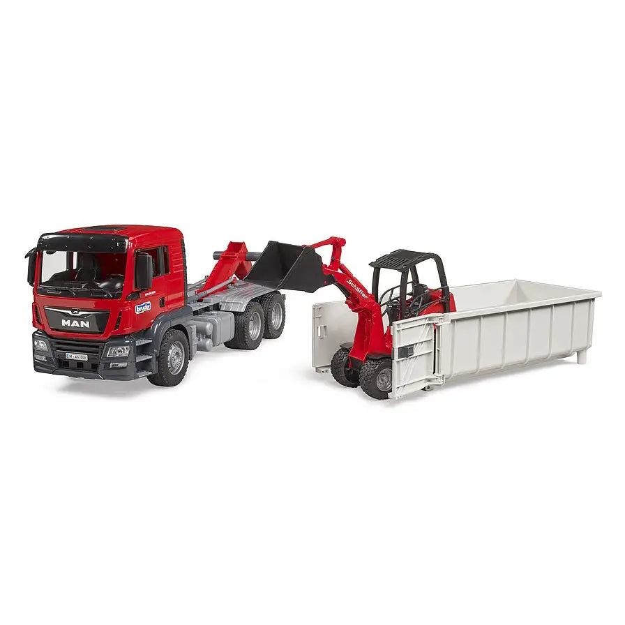 BRUDER MAN TGS camion container ribaltabile con Schaeffer 03767 toysvaldichiana.it 