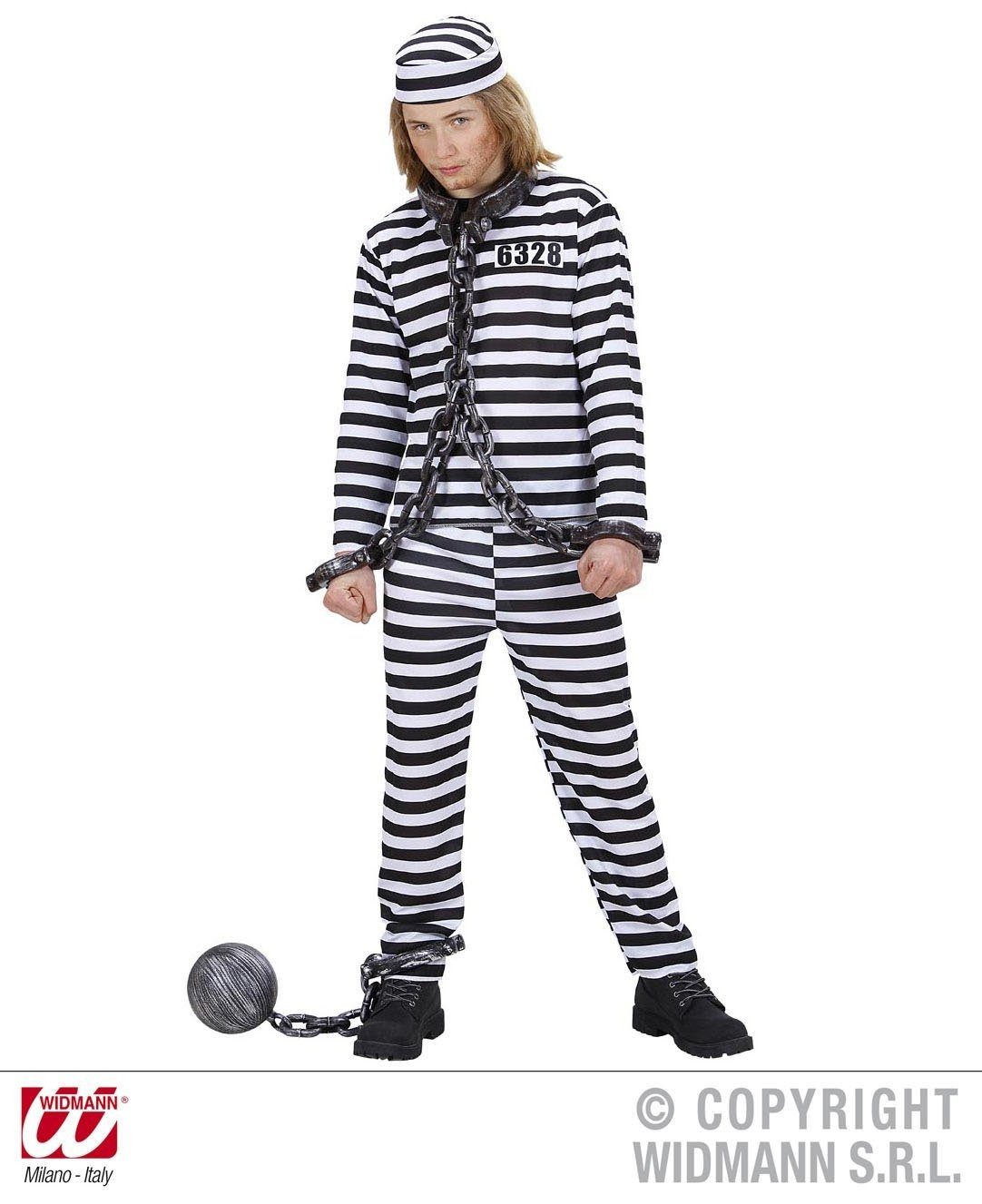 Costume di Carnevale Carcerato Bianco/Nero)  8-10 Anni - toysvaldichiana.it